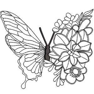 Floral Butterfly Embroidery Design, 4 sizes, Instant Download