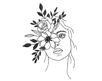 Floral woman embroidery design