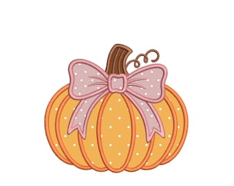 Pumpkin Bow Machine Embroidery Design, Polka Dot Appliqué, 3 Sizes, Digital Download
