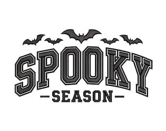 Spooky Season Machine Embroidery Design, Varsity Halloween Bats, 3 Sizes, Digital Download