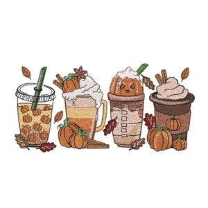 Diseño de bordado de taza de calabaza retro, diseño de bordado de otoño Tis The Season, diseño de bordado a máquina de café con leche de calabaza, 3 tamaños