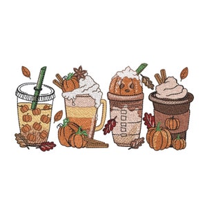 Retro Pumpkin Cup Embroidery Design, Tis The Season Fall Embroidery Design, Pumpkin Coffee Latte Machine Embroidery Design, 3 sizes