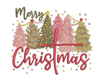 Christmas Trees Embroidery Design, Christmas Lights Machine Embroidery Design, 3 sizes