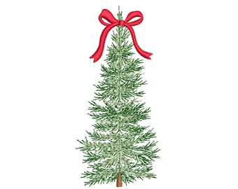 Christmas Tree embroidery design, Coquette Bow embroidery machine file, 3 sizes, Instant download