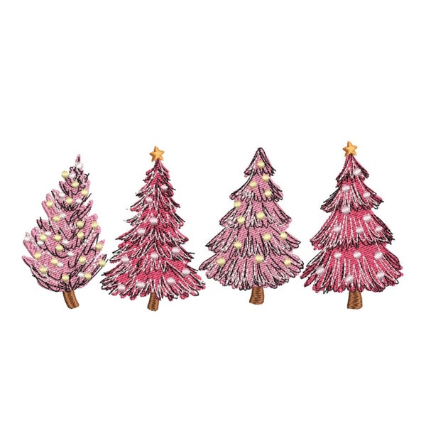 Diseño de bordado de árboles de Navidad, diseño de bordado a máquina, 3 tamaños