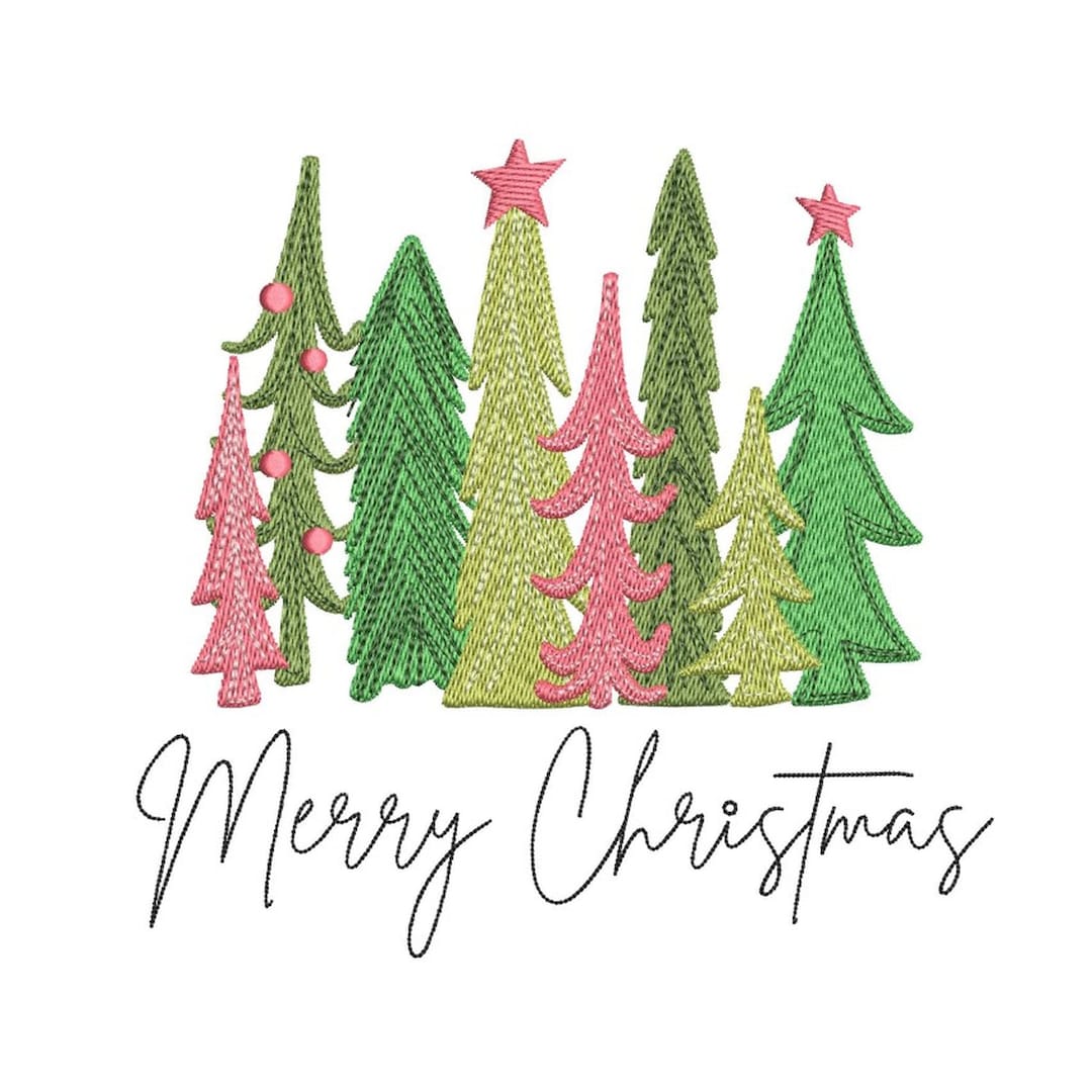 Christmas Trees Embroidery Design, Machine Embroidery Design, 3 Sizes