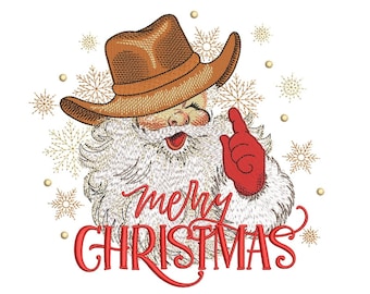 Cowboy Santa Western Christmas, Merry Christmas machine embroidery design, 3 sizes, Instant download