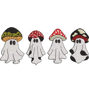 Mushroom Ghost Embroidery Design, Spooky Season, Creepy Mushroom Boo, Vintage Cute Ghost Face, Halloween Digital Embroidery File, 4 sizes