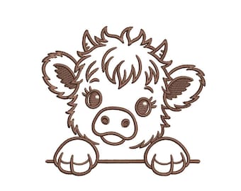 Baby Highland Cow embroidery design, 4 sizes, Instant download
