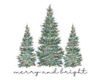 Christmas Trees Embroidery Design, Christmas Lights Machine Embroidery Design, 3 sizes