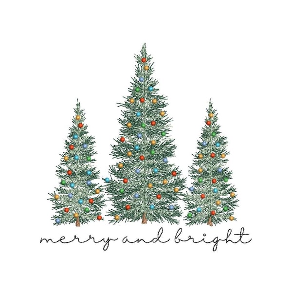 Christmas Trees Embroidery Design, Christmas Lights Machine Embroidery Design, 3 sizes
