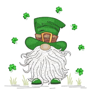St. Patricks Gnome Embroidery Design, 3 sizes, Instant Download
