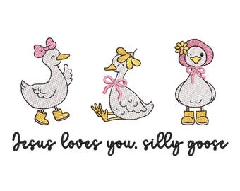 Silly Goose Girls with Flowers Machine Embroidery Design for Janome Brother Embroidery Machines