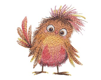 Funny Bird Embroidery Design, Bird Embroidery File, 3 sizes, Instant Download