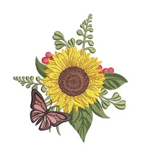 Sunflower embroidery design,  Flower machine embroidery file, 3 sizes, Instant download