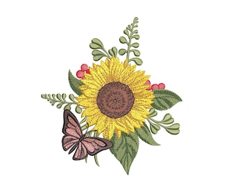 Sunflower embroidery design,  Flower machine embroidery file, 3 sizes, Instant download