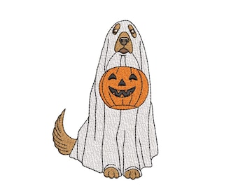 Dog Ghost Embroidery Design, Golden Retriever Ghost Halloween Embroidery Design, Halloween Ghost Puppy Paw Embroidery Design, 4 sizes