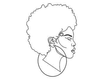 African Girl Contour Head Machine Embroidery Design 5 Sizes - Etsy