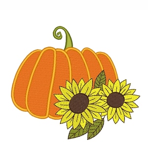 Pumpkin with sunflower embroidery design