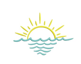 Ocean Sunrise Machine Embroidery Design, Summer Waves Embroidery, Sunshine Embroidery File, 5 sizes, Instant Download