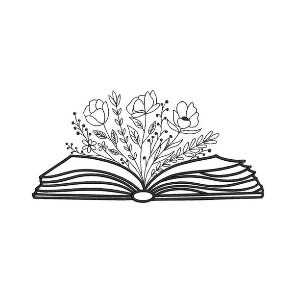 Floral book embroidery design, 4 sizes, Instant Download