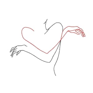 Line Art Heart Woman Hands Valentine embroidery design, 5 sizes