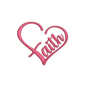 Faith embroidery design, Heart embroidery file, 4 sizes, Instant download