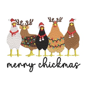 Christmas Chicken Embroidery Design, Christmas Bird Embroidery File, 3 sizes, Instant Download