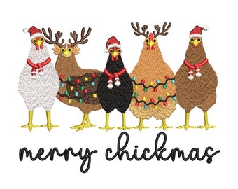 クリスマス チキン刺繍デザイン、クリスマス バード刺繍ファイル、3 サイズ、即時ダウンロード