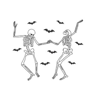 Dancing Skeletons Embroidery Design, Halloween Skeleton Embroidery Design, 4 sizes