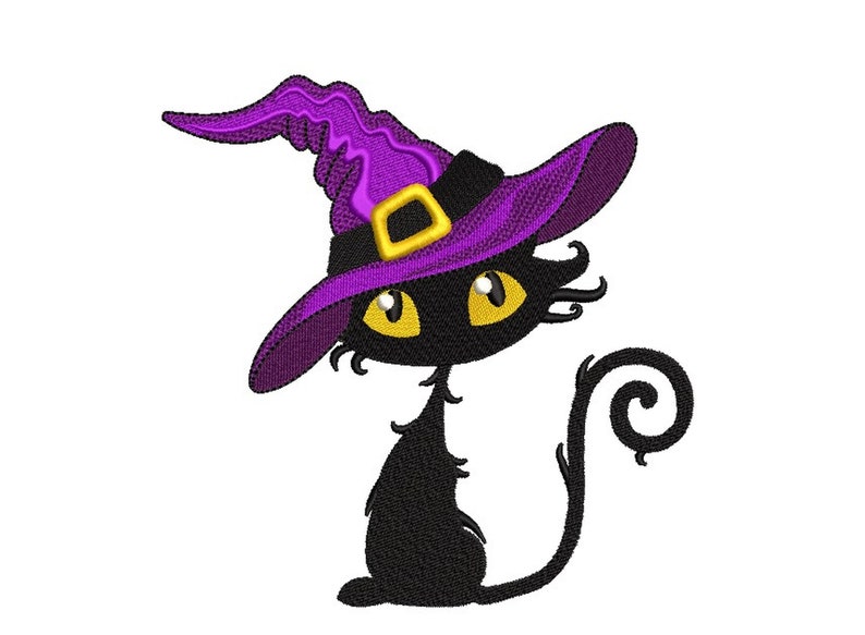 Broderidesign med häxkatt, broderidesign med Halloween, 3 storlekar bild 1