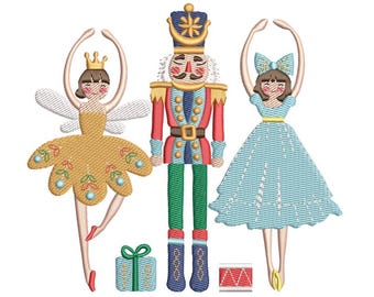 Nutcracker Ballet Embroidery Design, Merry Christmas Embroidery Machine File, 3 sizes, Instant download