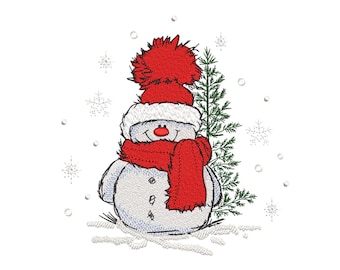 Snowman embroidery design, 5 sizes, Instant download