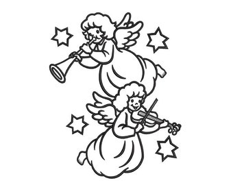 Angels embroidery design, 3 sizes, Instant download