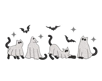 Cat Ghost Embroidery Design, Four Halloween Ghost Cat Embroidery Design, 4 sizes
