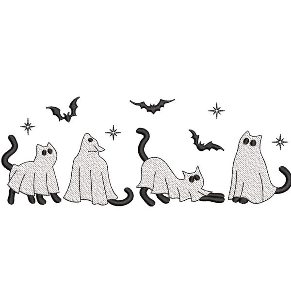 Cat Ghost Embroidery Design, Four Halloween Ghost Cat Embroidery Design, 4 sizes