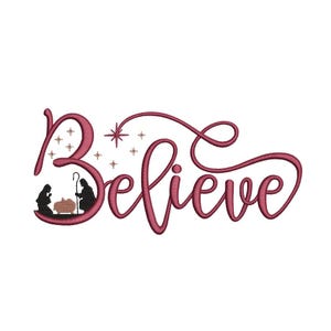 Believe embroidery design, Merry Christmas embroidery machine file, 3 sizes, Instant download