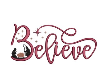 Believe embroidery design, Merry Christmas embroidery machine file, 3 sizes, Instant download