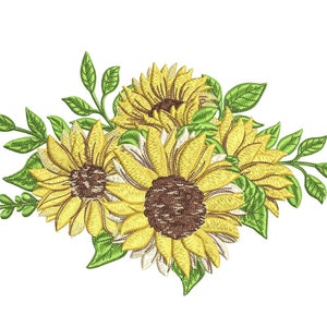 Sunflower embroidery design,  Flower machine embroidery file, 3 sizes, Instant download