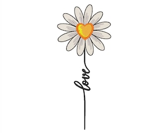 Love with heart daisy embroidery design