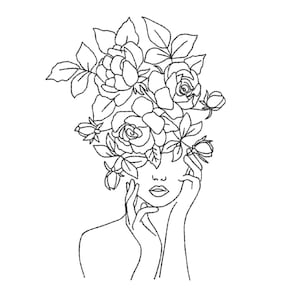 花の女性の刺繍デザイン