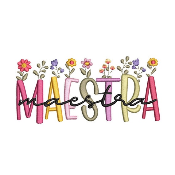 Maestra embroidery design, Teacher embroidery design, 3 sizes, Instant download