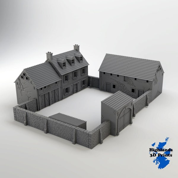 Normandische boerderij WW2 gebouw terrein tafelblad gaming 3D print 32/28/20/15/10mm & spoorwegschalen