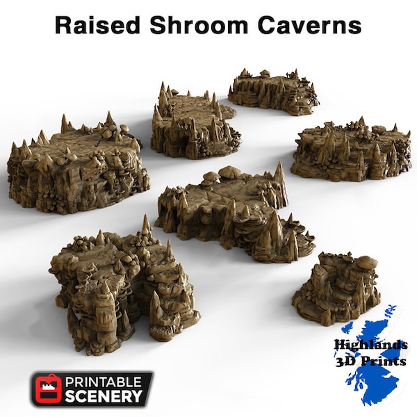 Cavernas de cogumelos elevadas espalham terreno para jogos de mesa DnD impressão 3D 32/28/20/15/10mm