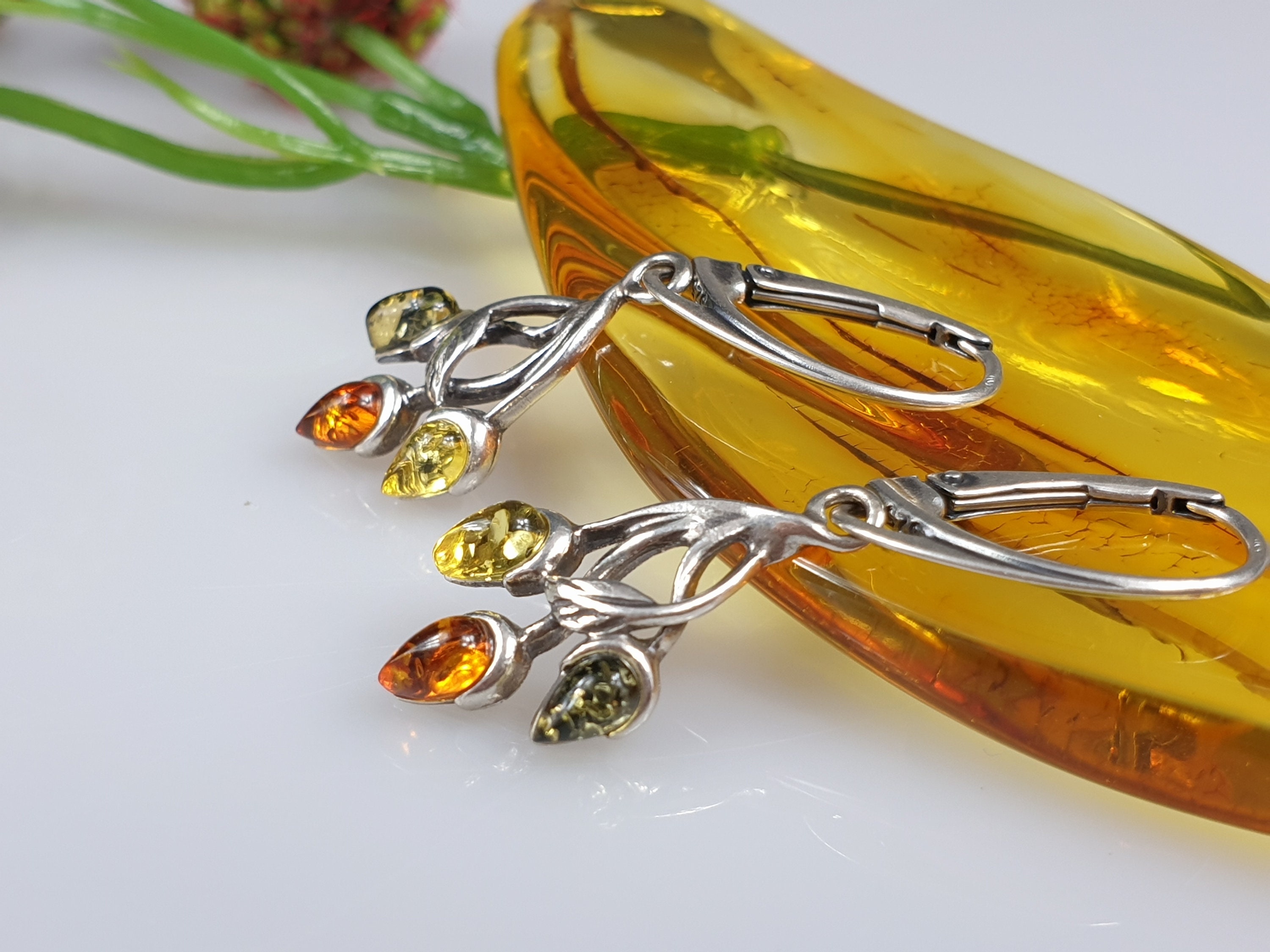 Multi-Farbe Bernstein Ohrringe Hebel zurück Bernstein | Etsy