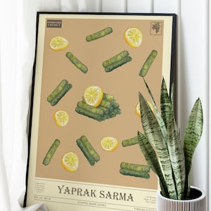 YAPRAK SARMA Print, Turkish Food Print, Digital Download, Modern Kitchen Decor, Kitchen Wall Art, Food Print, 50s Food Prin