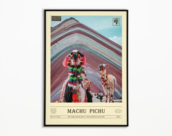 Vintage Travel Poster Peru, Vintage Travel Print of Machu Pichu Peru, Machu Picchu illustrated art, Machu picchu travel print travel poster