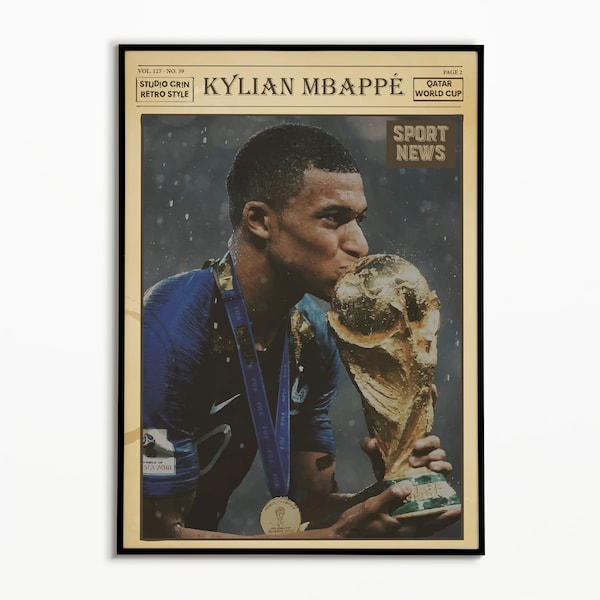 Poster di Mbappe, stampa di Kylian Mbappe, stampa d'arte in Francia, arte della parete, caverna dell'uomo, coppa del mondo qatar 2022, francia