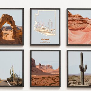 Impresión de la ciudad en blanco y negro de Arizona, impresiones de arte de Arizona, mapa de la ciudad de Arizona, conjunto del desierto de 6 impresiones, arte de la pared del desierto, arte de la pared del cactus,