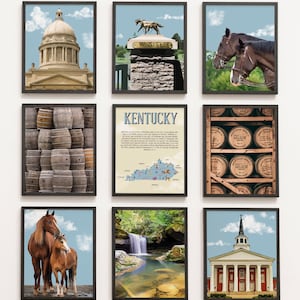 Kentucky State Prints 9er Set, Kentucky bunte Drucke, Kentucky Foto Poster, Kentucky Wandkunst, Kentucky Karte, USA, kentucky